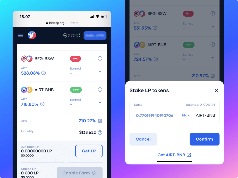 Farm AIRT on Biswap and Earn BSW : Step 3